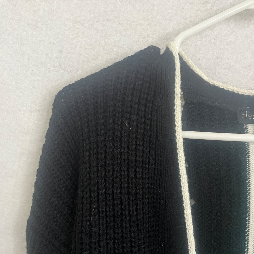 Open Front Knit Cardigan - Navy with Green & Cream Stripe Detail - Picture 6 of 7